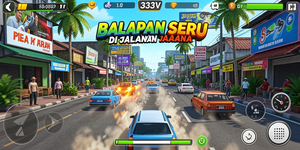 Tampilan seru dari balapan di <strong>333V</strong> dengan mobil cepat dan trek menantang.