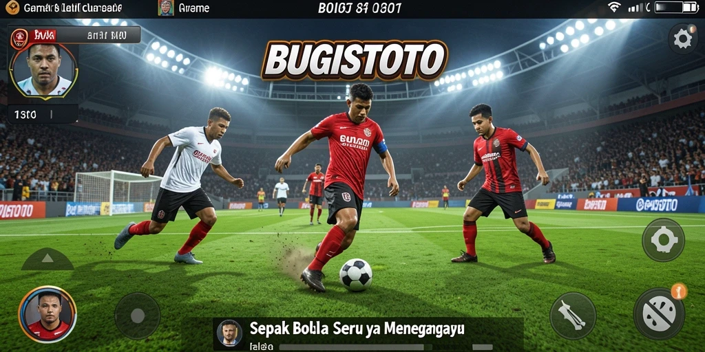 Screenshot dari gameplay <strong>BUGISTOTO</strong> yang menampilkan aksi sepak bola yang mendebarkan.
