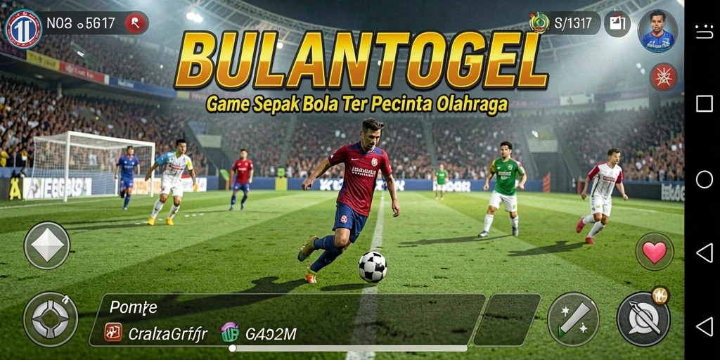 Tangkapan layar gameplay BULANTOGEL yang menunjukkan aksi sepak bola intens.