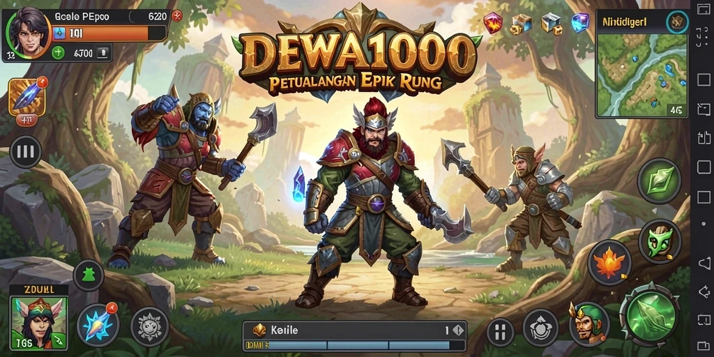 Tampilkan aksi seru dalam DEWA1000 dengan berbagai pertarungan RPG.