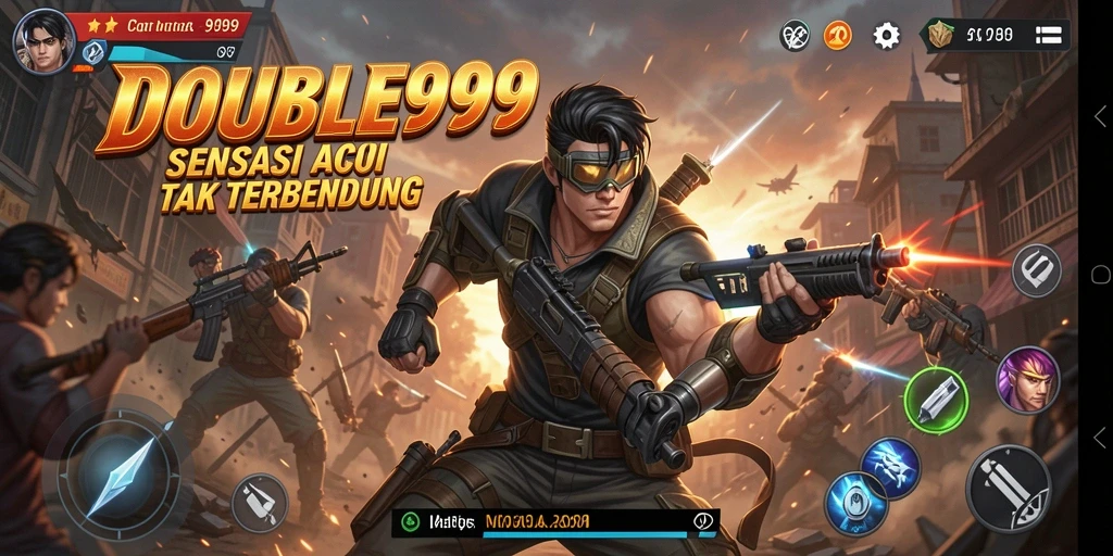 Screenshot menunjukkan karakter aksi dalam pertempuran seru.