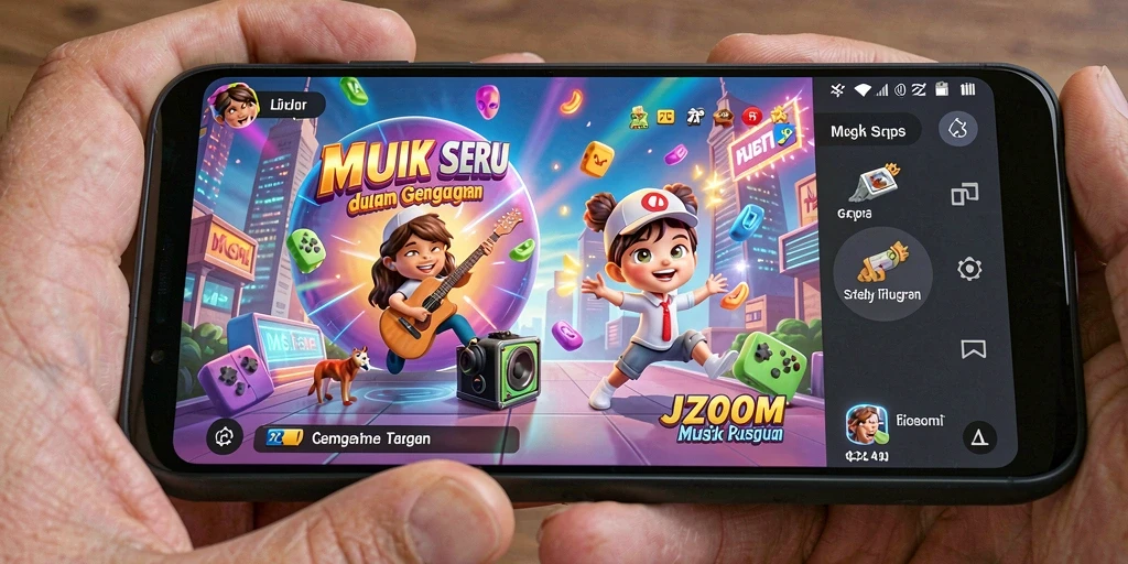 Tampilan gameplay J200M dengan grafis menarik dan interaksi musik.