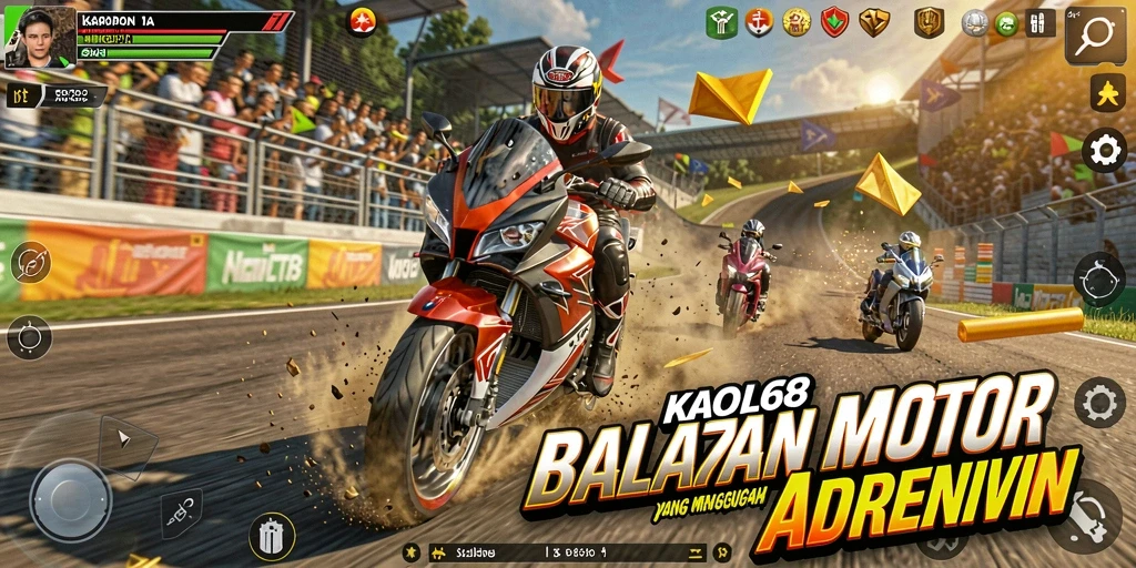 Gameplay KAOL68 yang penuh aksi balapan motor.
