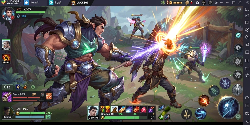 Tampilan utama gameplay LUCK365 dengan pertarungan tim yang intens.