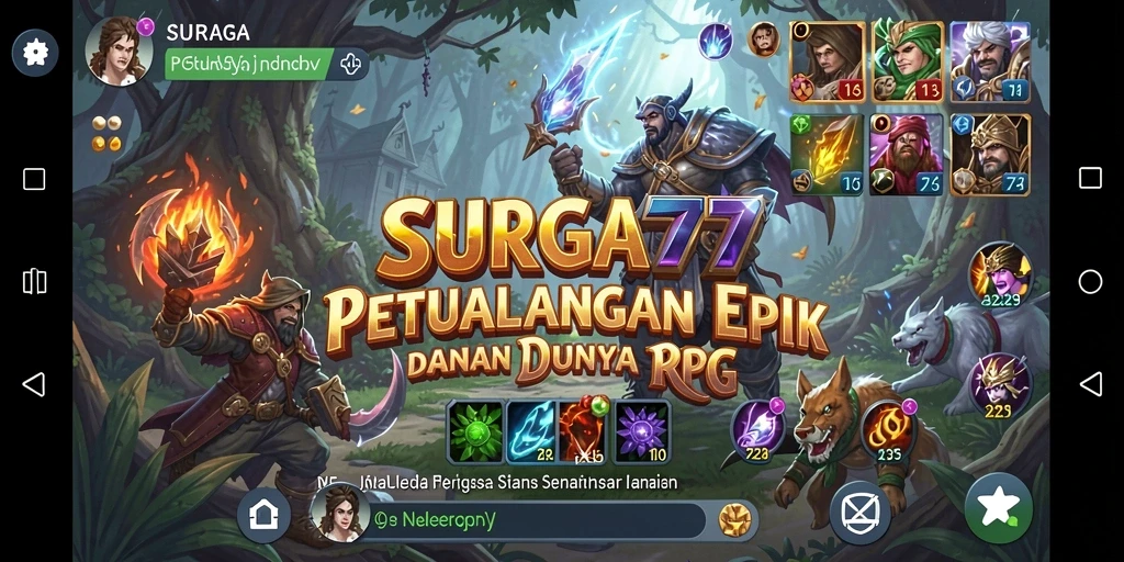 Tampilan gameplay SURGA77 menampilkan aksi pertarungan yang seru dan karakter unik.