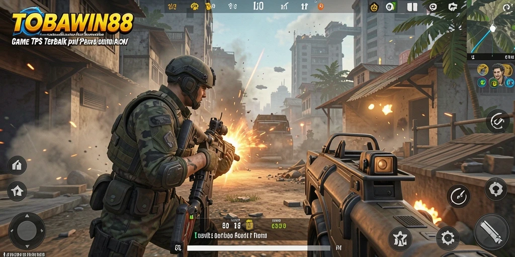 Gameplay seru TOBAWIN88 dalam pertempuran TPS yang intens.