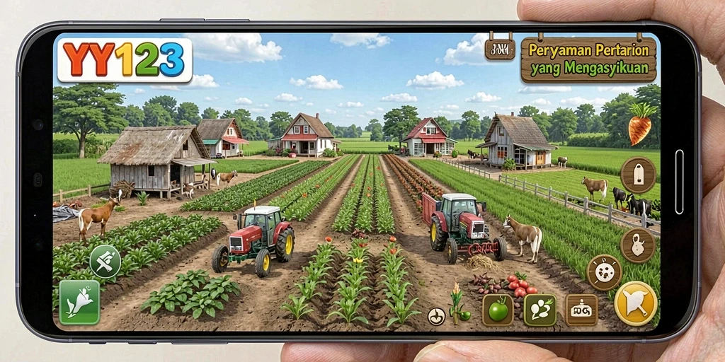 Tampilan gameplay menarik dari YY123 yang menunjukkan aktivitas bertani.