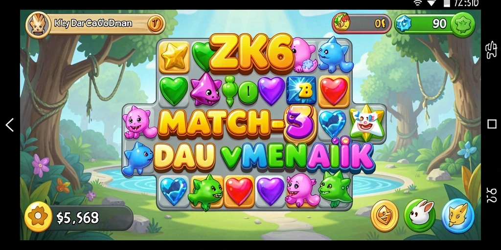 Tampilan menarik aktivitas gameplay ZK6 Match-3 yang seru.